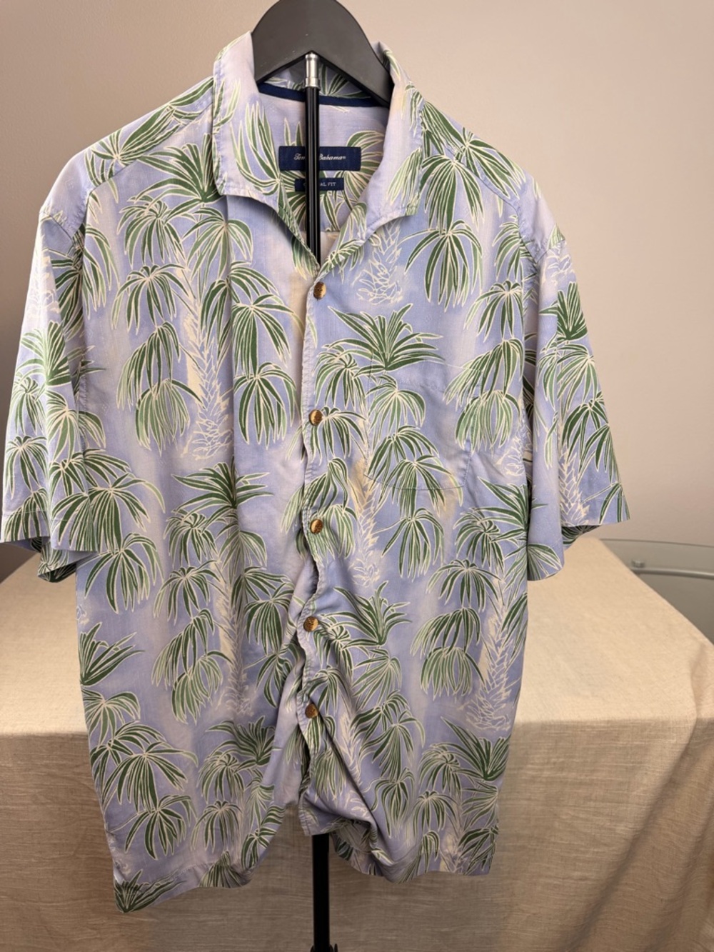 Tommy Bahama Lavender Button-Down Short Sleeve Palm Print Shirt